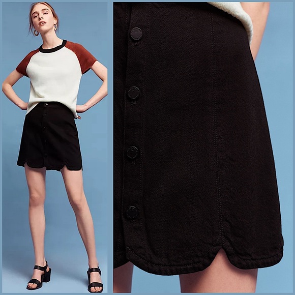 Paige Scalloped Button Front Francesca Denim Mini Skirt Size 30 in Black‎ - Picture 1 of 7